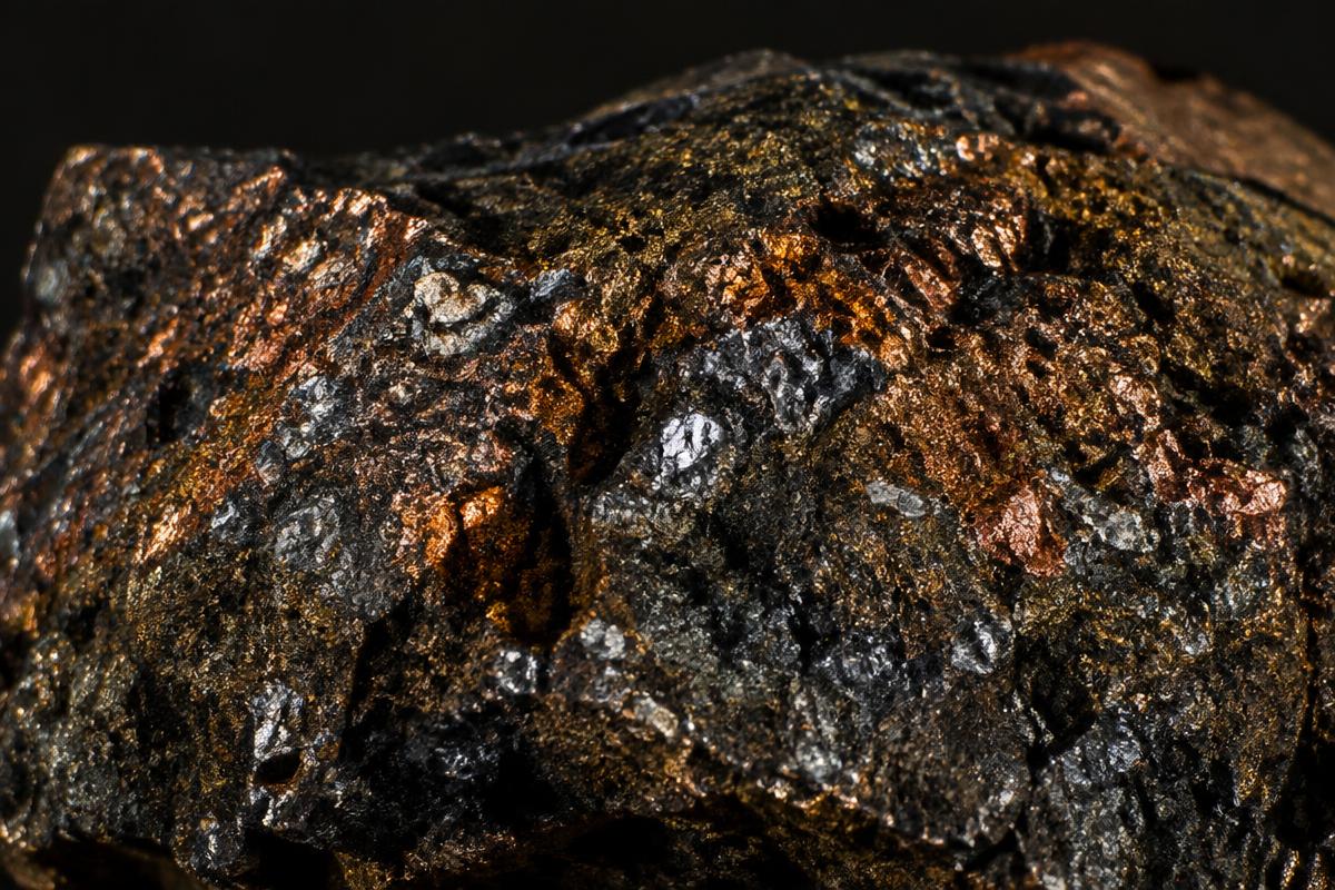 Close-up of raw mineral ore rock with metallic mineralisation